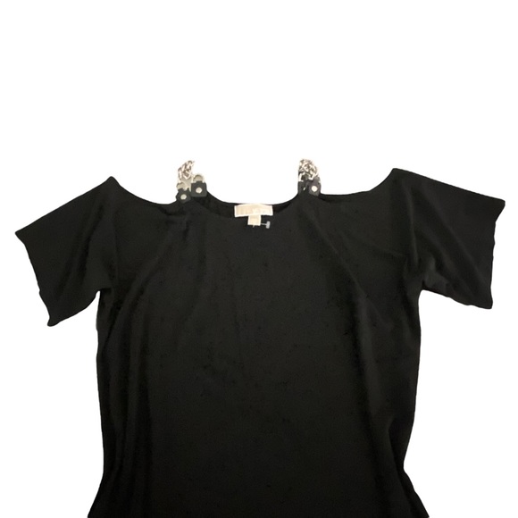 Michael Kors Chain Straps Cold Shoulder Shirt Dress Black Size Petite Small midi - Picture 8 of 15